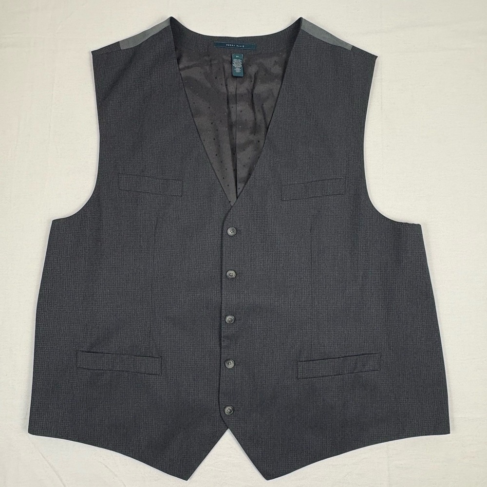 Perry Ellis Vest/Waistcoat 2XL Gray Charcoal Crosshatch Adjustable Strap Buckle